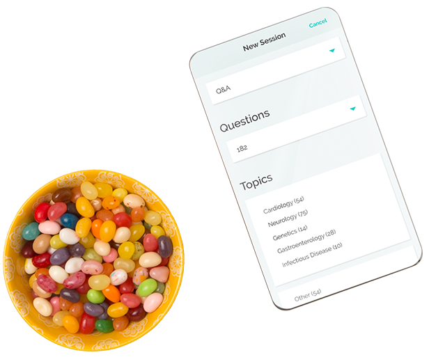 A bowl candy next to phone